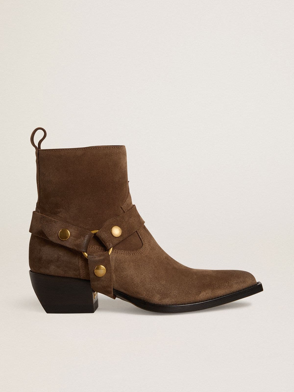 Low Debbie boots in dove-gray suede with removable buckle