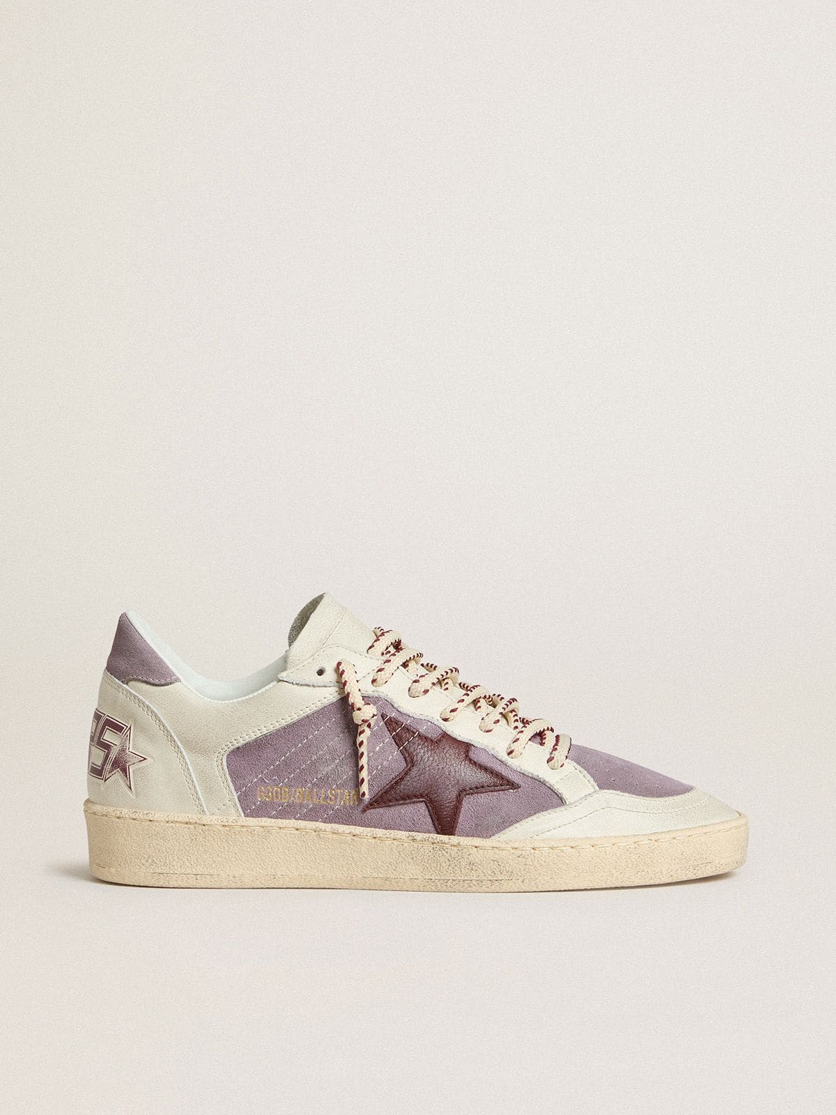 Women’s Ball Star in lilac suede with burgundy leather star and lilac suede heel tab