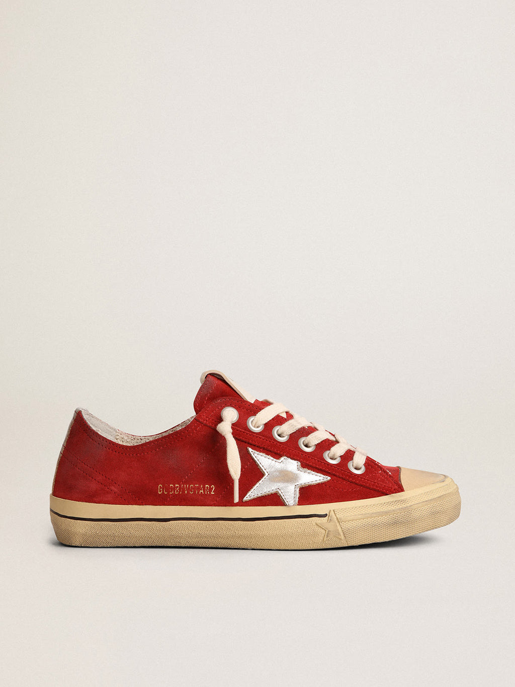 Sneaker V-Star LTD in suede color rosso scuro con stella in pelle laminata color argento