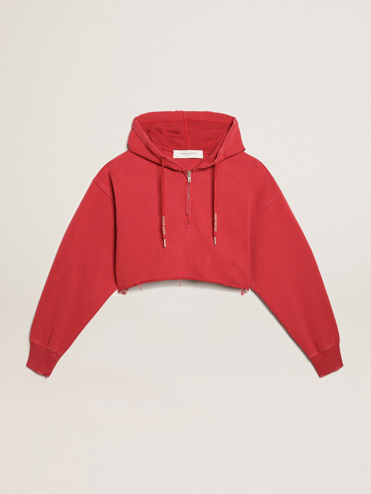 Felpa crop con cappuccio colore rosso