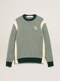 Maglione girocollo Collezione Journey in lana bicolore bianca e verde