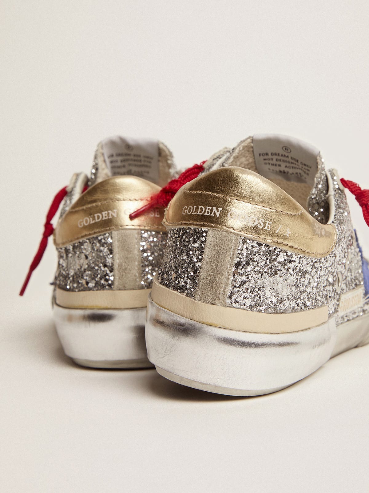 Sneaker Super-Star in glitter argento e multifoxing