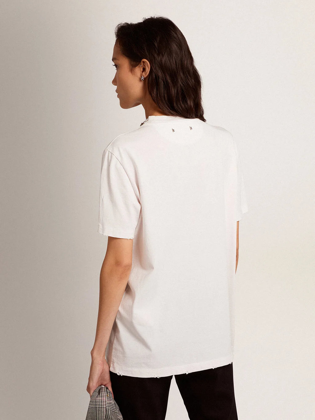 T-shirt Collezione Golden di colore bianco con cristalli cabochon