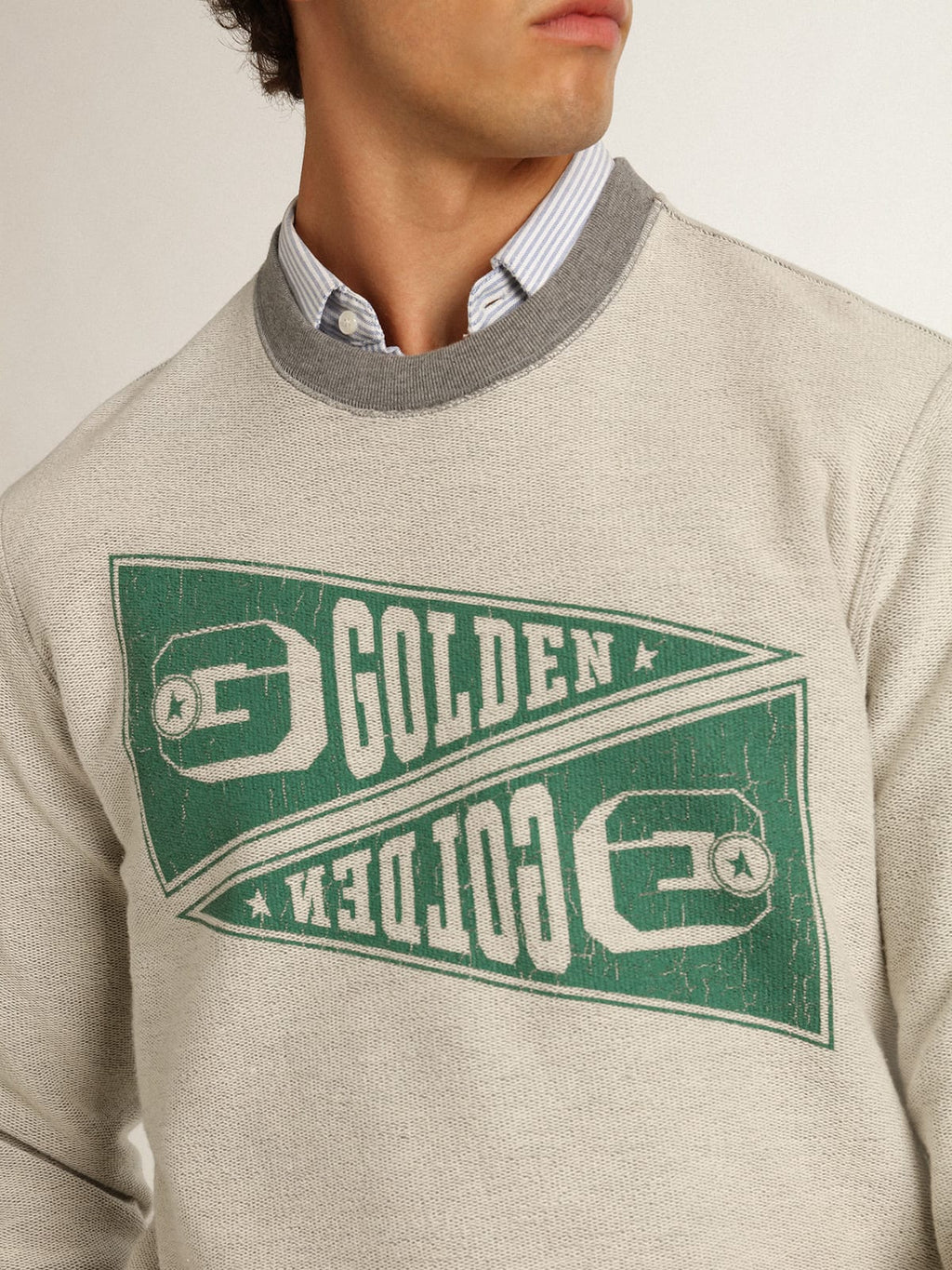 Felpa Collezione Golden color grigio mélange con stampa Golden verde