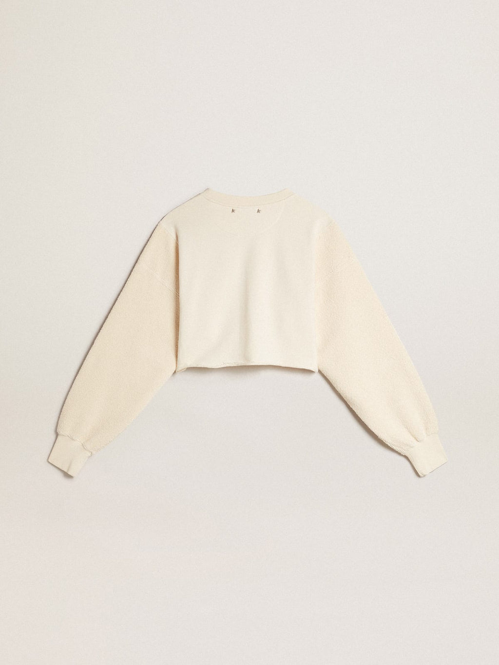 Felpa cropped in cotone color bianco vissuto