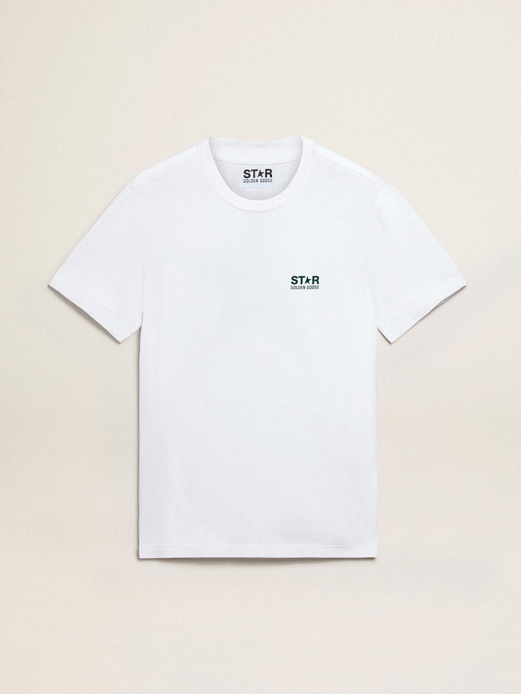 T-shirt bianca Collezione Star con logo e stella verdi a contrasto