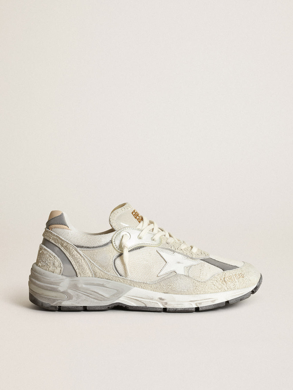 Sneaker Dad-Star in suede bianco e grigio e stella in pelle bianca