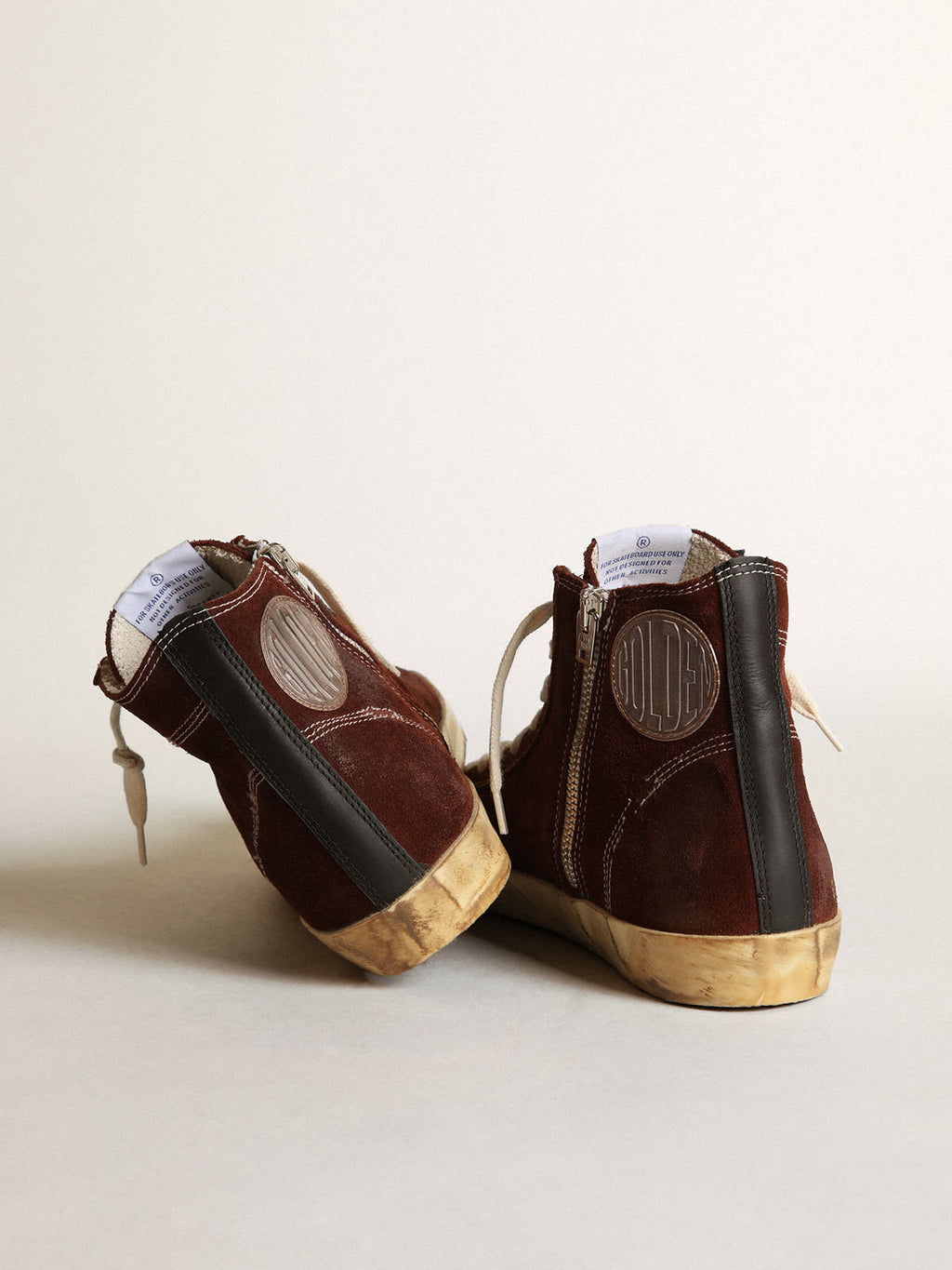 Sneaker Francy in suede marrone con stella in pelle rosa e talloncino in nappa nera
