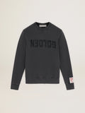 Felpa con logo Collezione Golden di colore grigio antracite dal trattamento distressed
