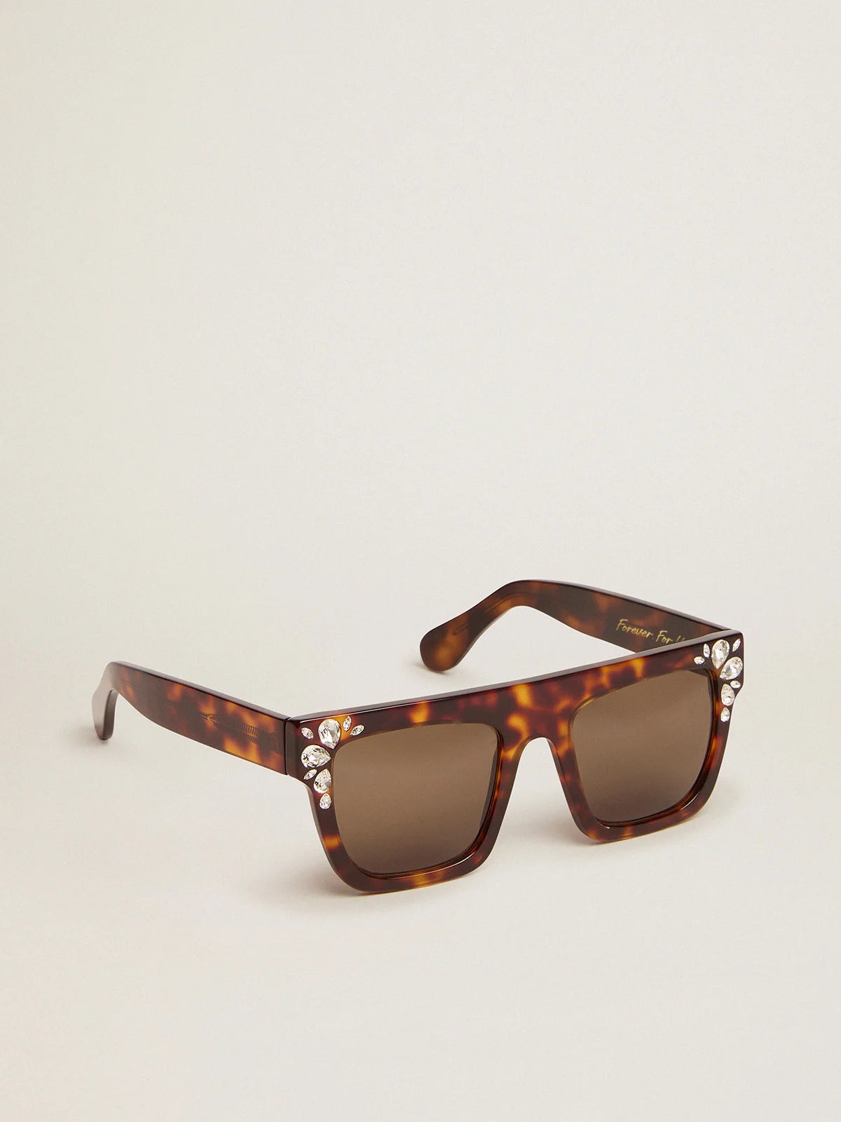Sunframe Jamie modello square con montatura havana e cristalli a goccia
