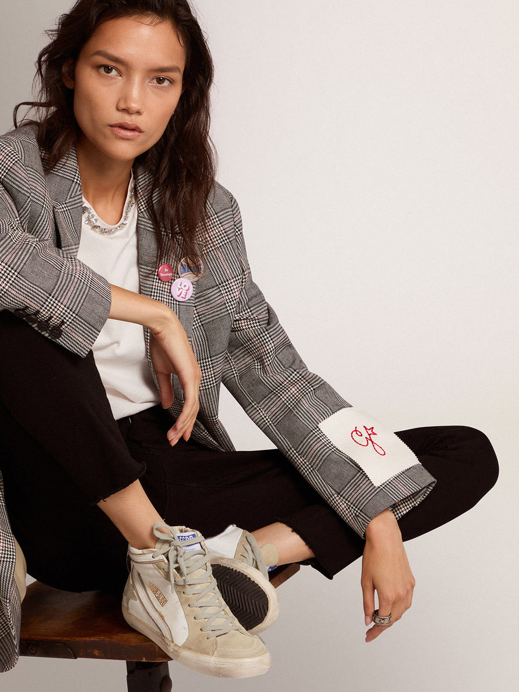 Sneaker Slide con stella in suede grigio ghiaccio e virgola in pelle bianca