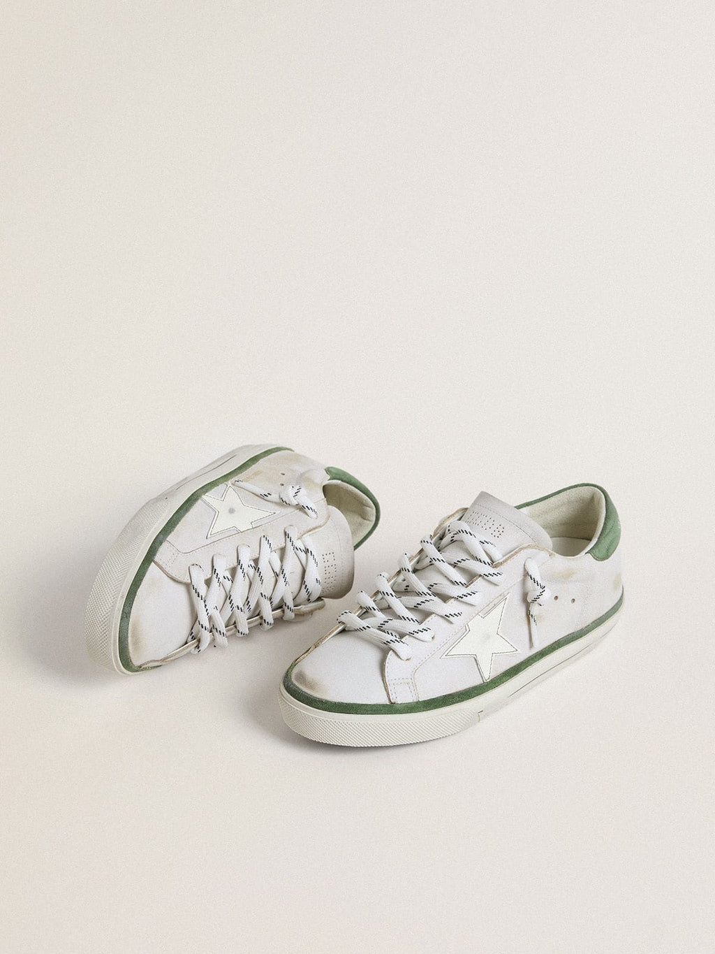 Women's Super-Star LTD with white leather star and green suede heel tab