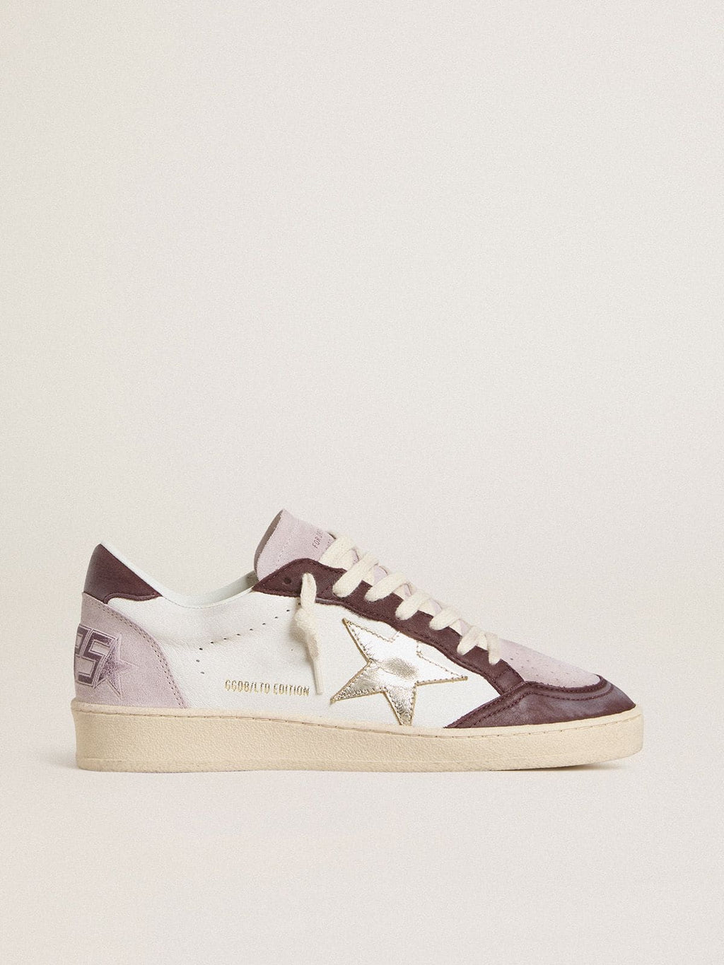 Women's Ball Star LTD in nappa with platinum foiled leather star and burgundy nubuck leather heel tab