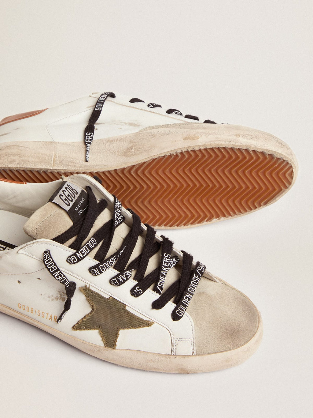 Sneaker Super-Star LTD con stella in canvas color verde oliva e talloncino in pelle color cuoio