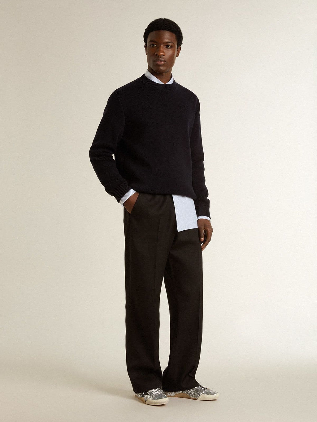 Men's True-Star in silver sequins with black star and beige leather heel tab