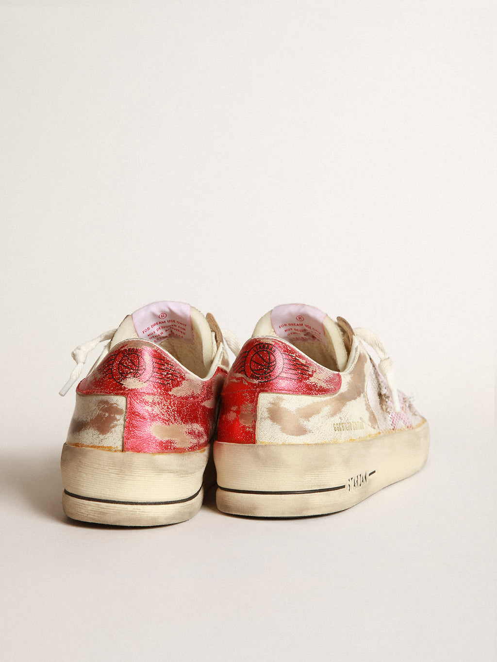 Sneaker Stardan LAB in pelle e rete bianche con stella in pelle laminata rossa
