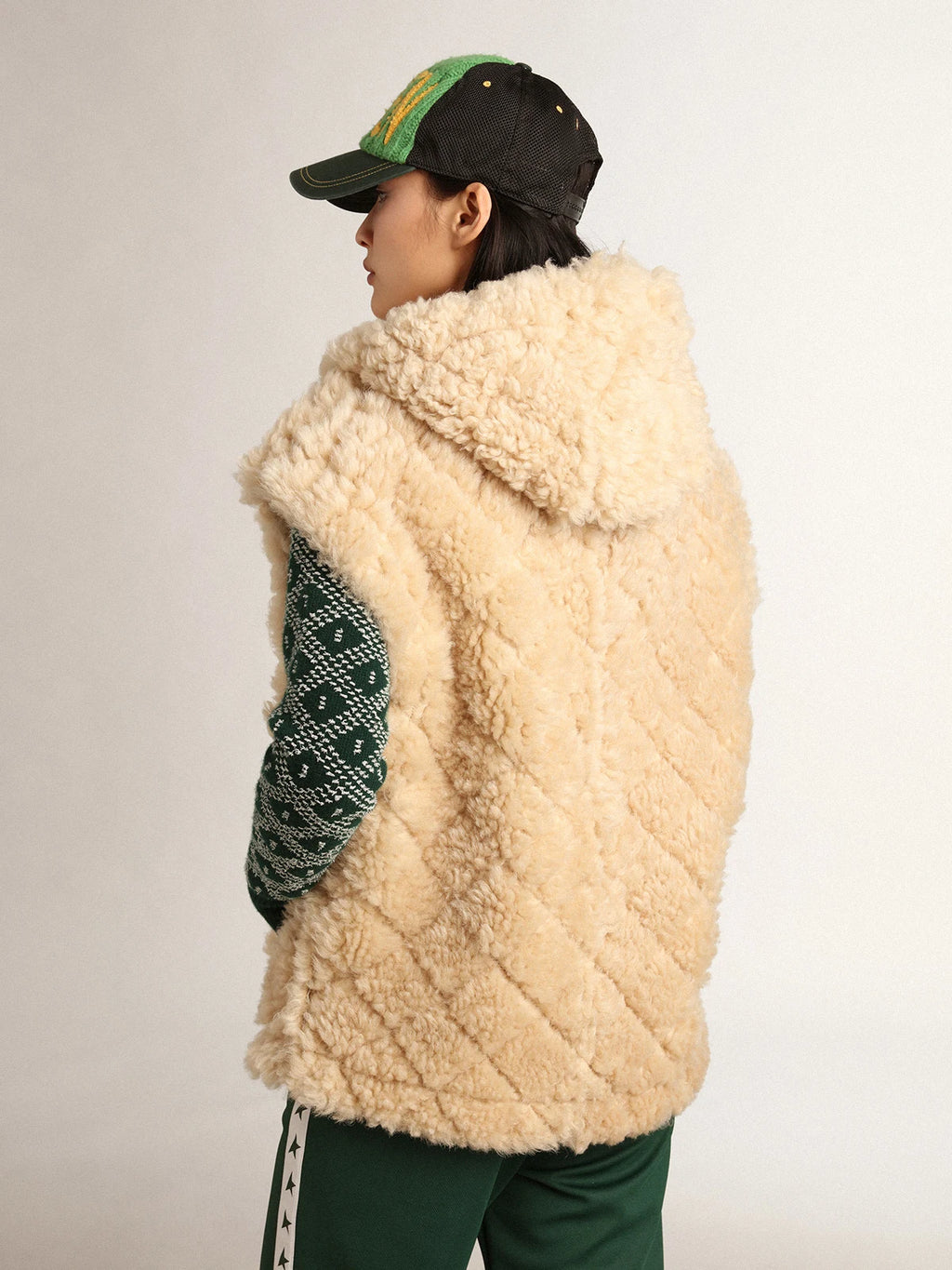 Gilet in montone double face Collezione Journey di colore écru