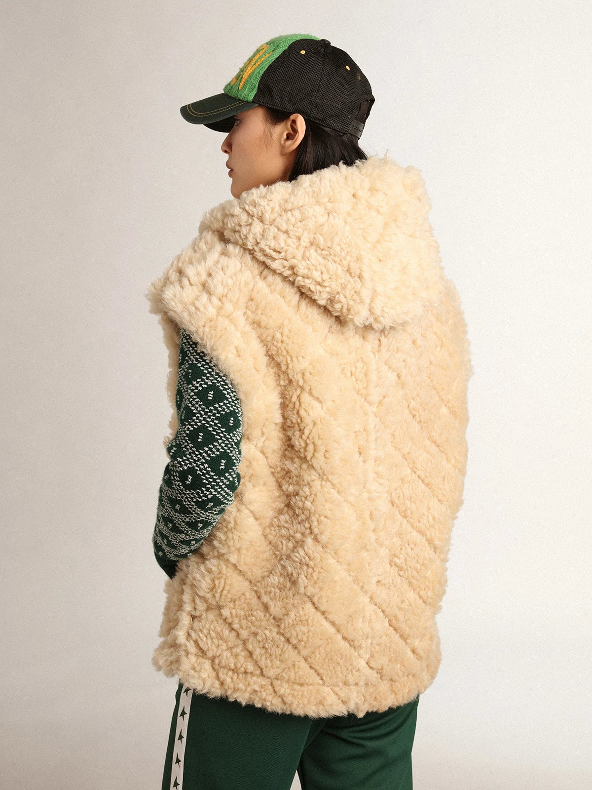 Gilet in montone double face Collezione Journey di colore écru
