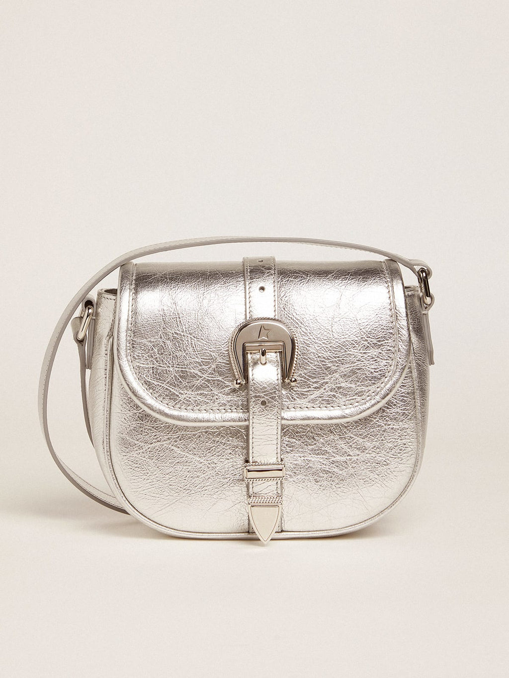 Borsa Rodeo Bag small in pelle laminata color argento