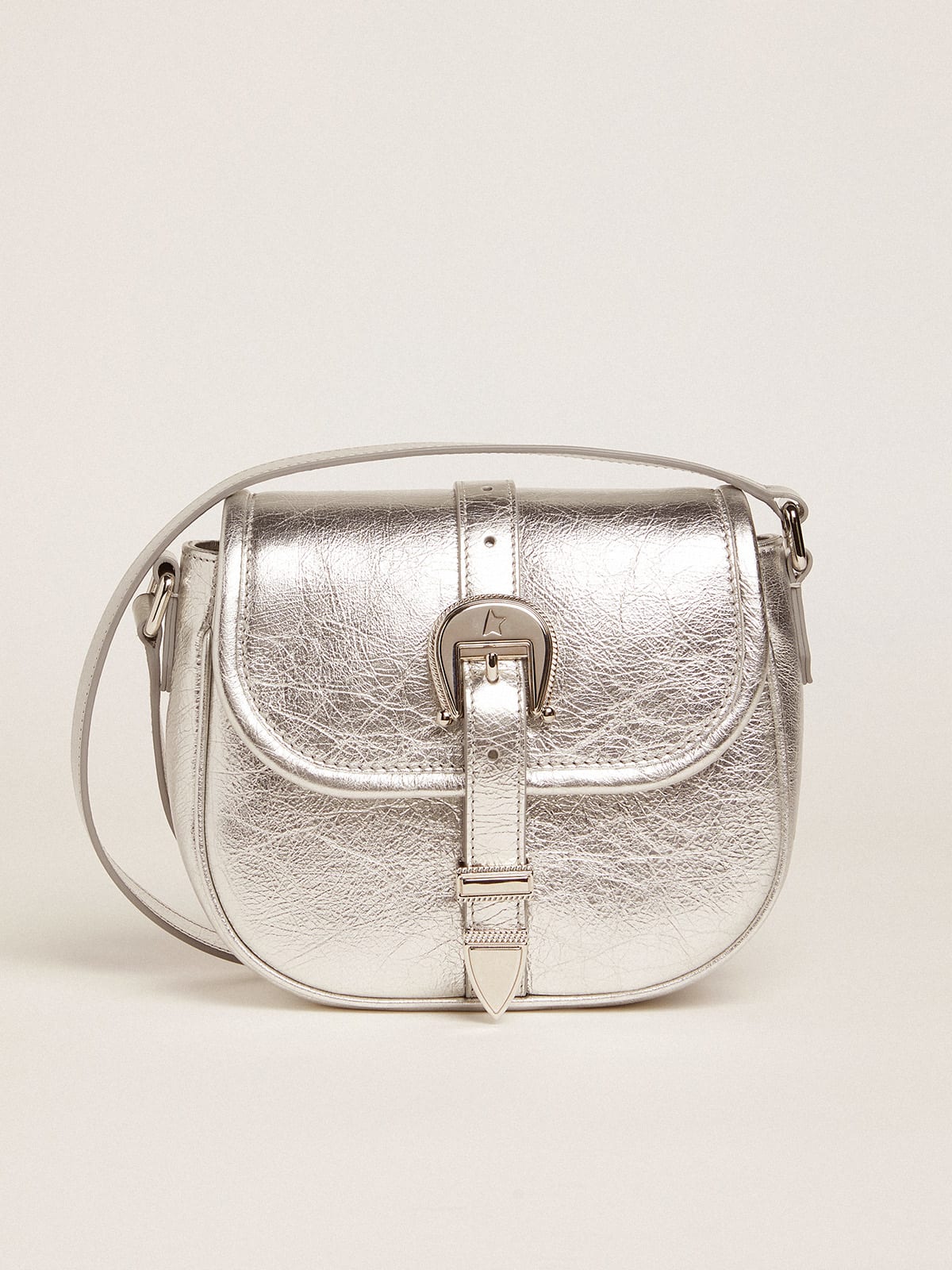 Borsa Rodeo Bag small in pelle laminata color argento