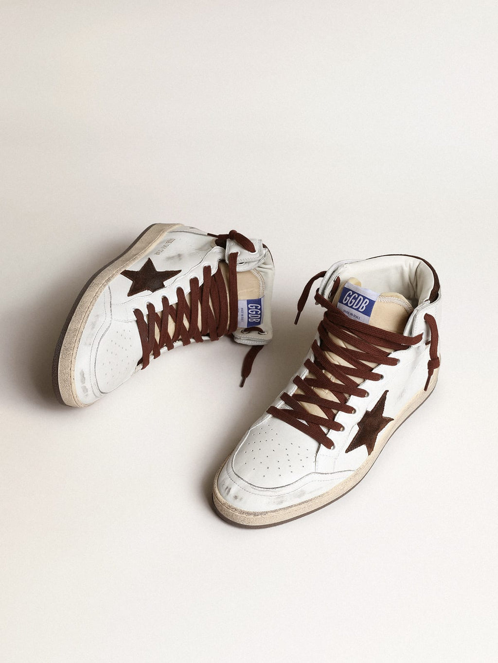 Sky-Star Uomo in nappa bianca con stella in suede cioccolato