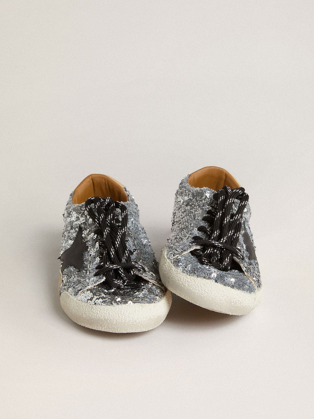 Women's True-Star in silver sequins with black star and silver leather heel tab