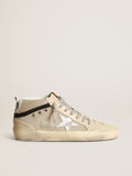 Sneaker Mid Star LTD in rete color crema con stella in pelle laminata color argento e virgola in pelle nera