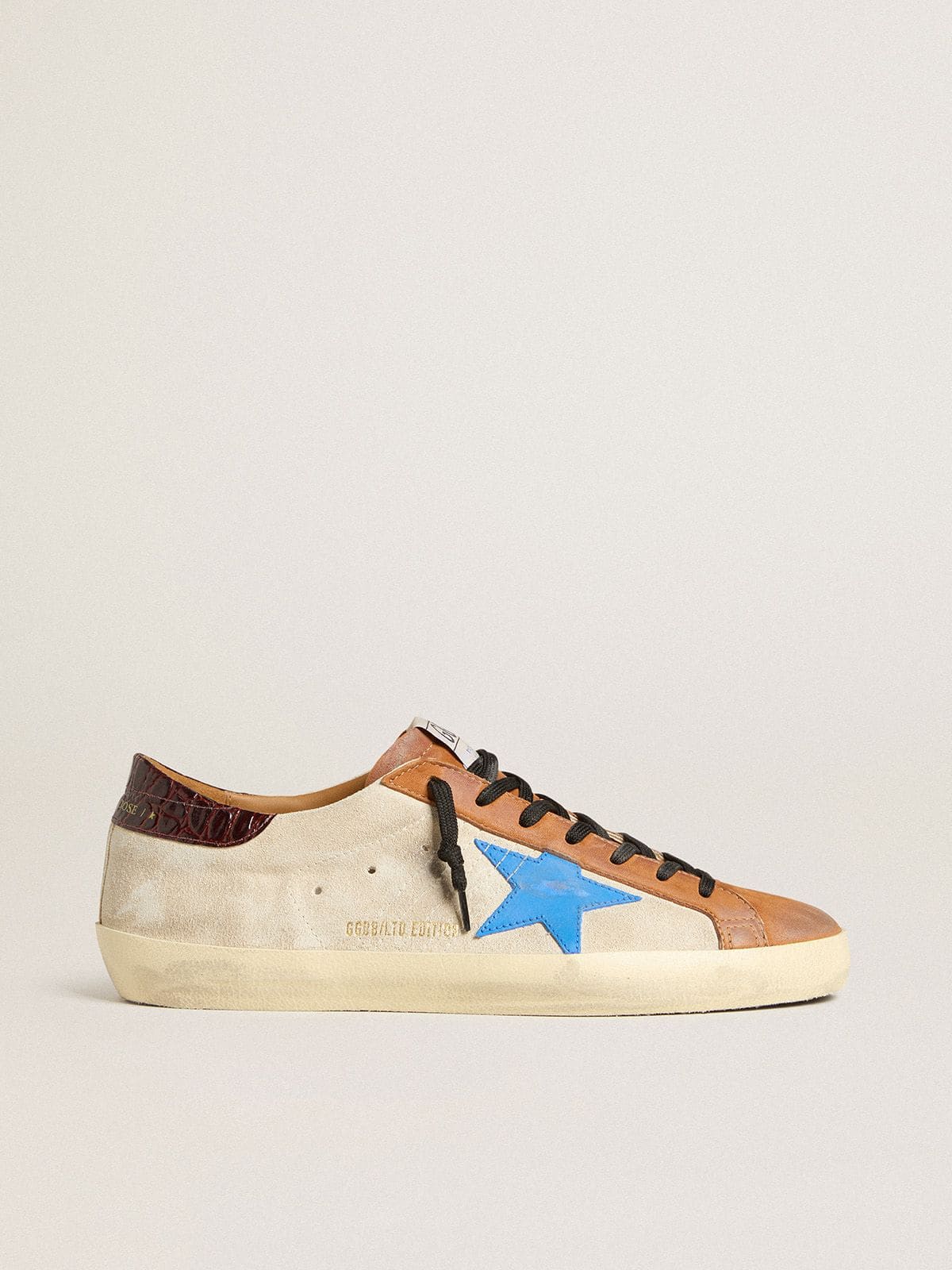 Beige Men's Super-Star LTD with light blue star and crocodile-print heel tab