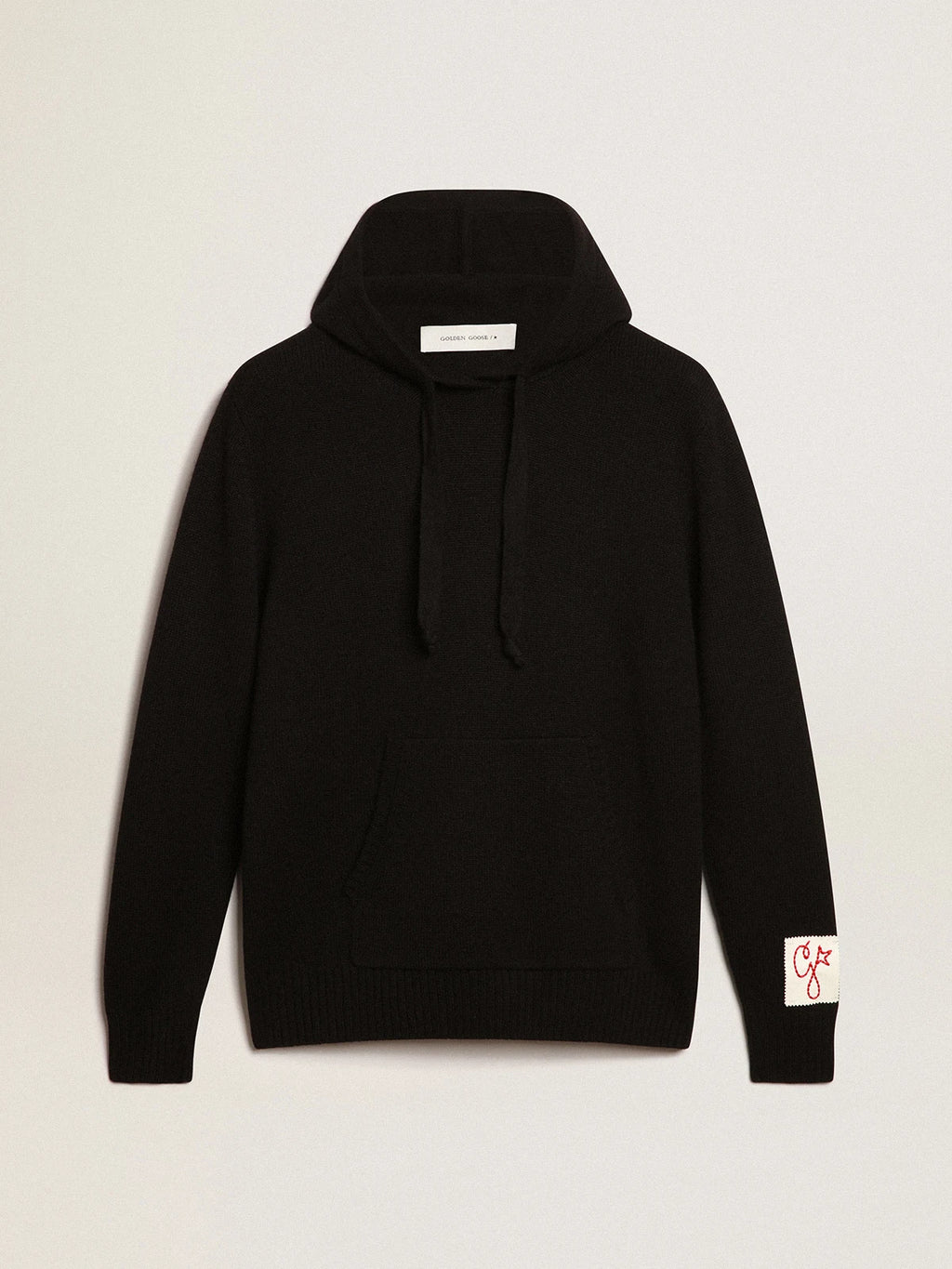 Felpa donna misto cashmere color nero e cappuccio