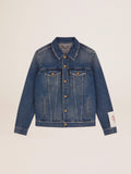 Giacca in jeans lavaggio medio e trattamento distressed