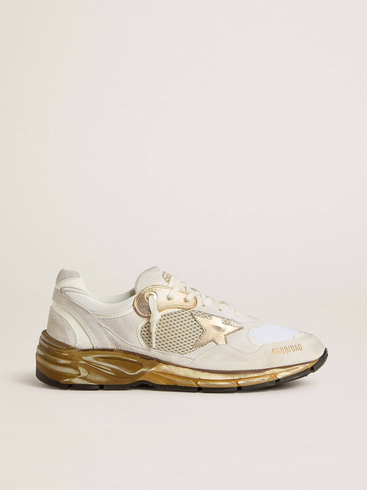 Men's Dad-Star in mesh and white suede with gold foiled leather star