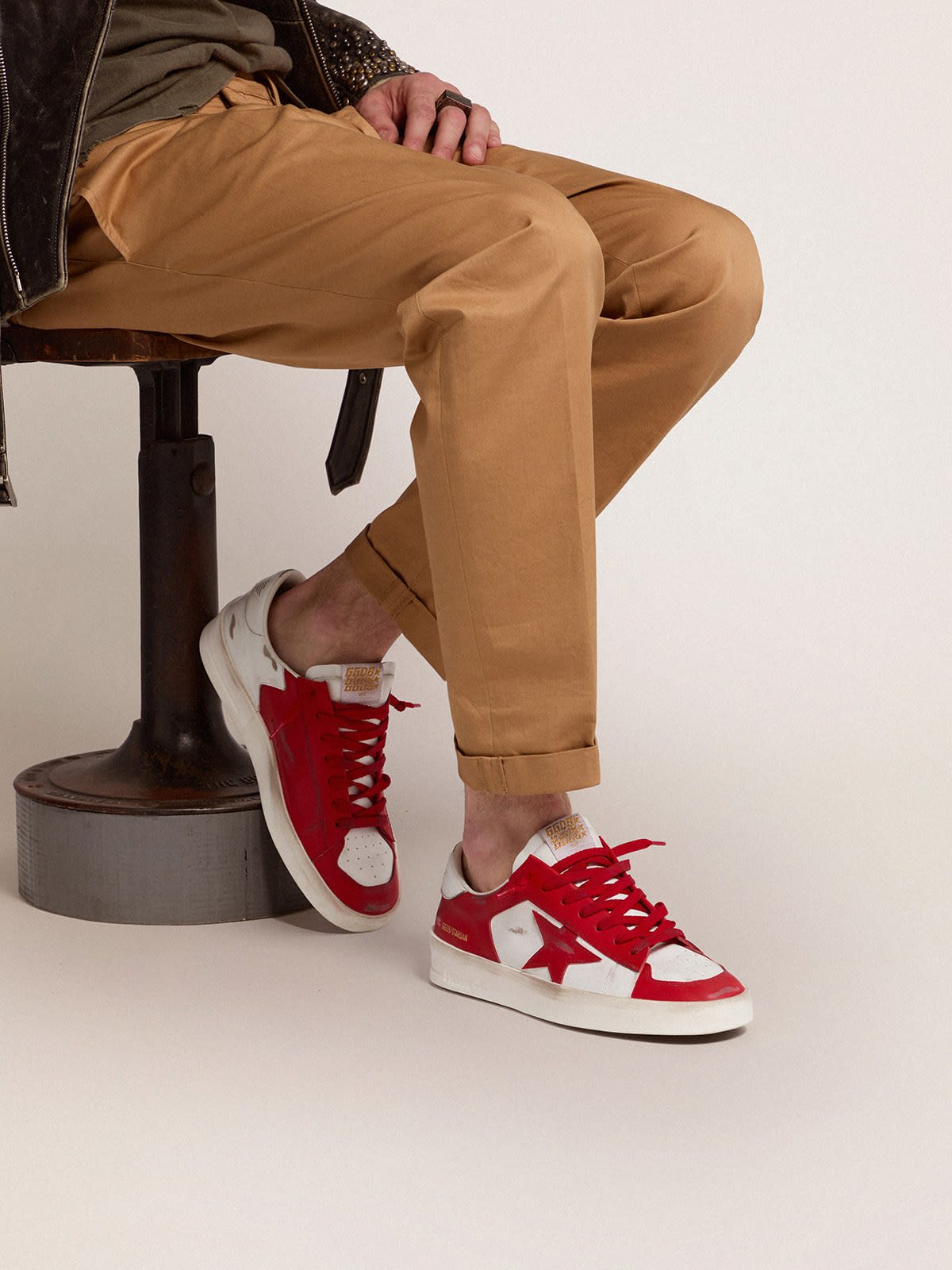 Sneaker Stardan uomo in pelle bianca e rossa