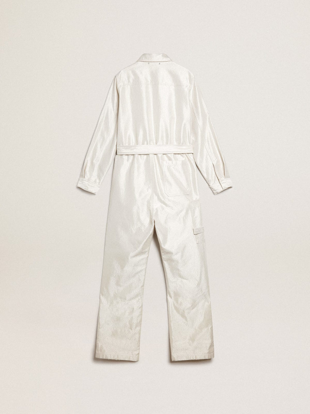 Tuta in denim di color bianco dorato