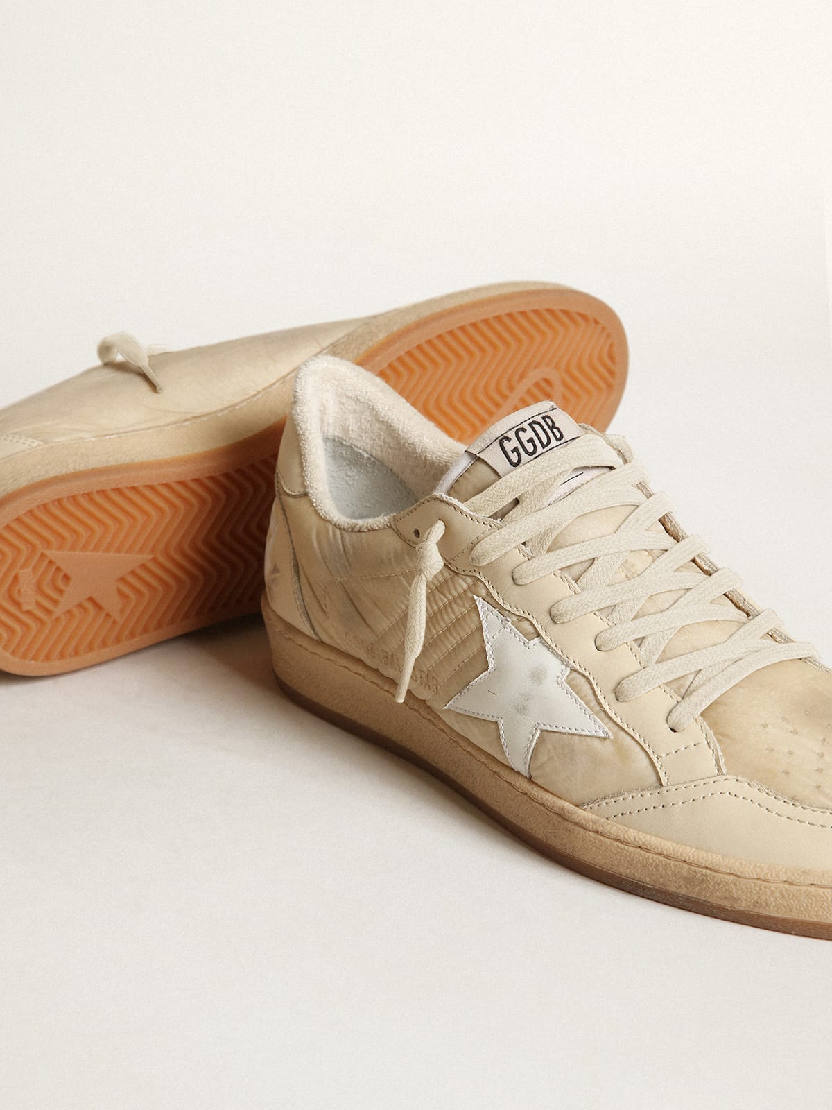 Sneaker Ball Star Donna in nylon bianco latte con stella in pelle bianca e talloncino in pelle bianco latte