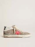 Sneaker Mid Star in suede color tortora con stella in pelle laminata rossa e virgola in pelle bianca