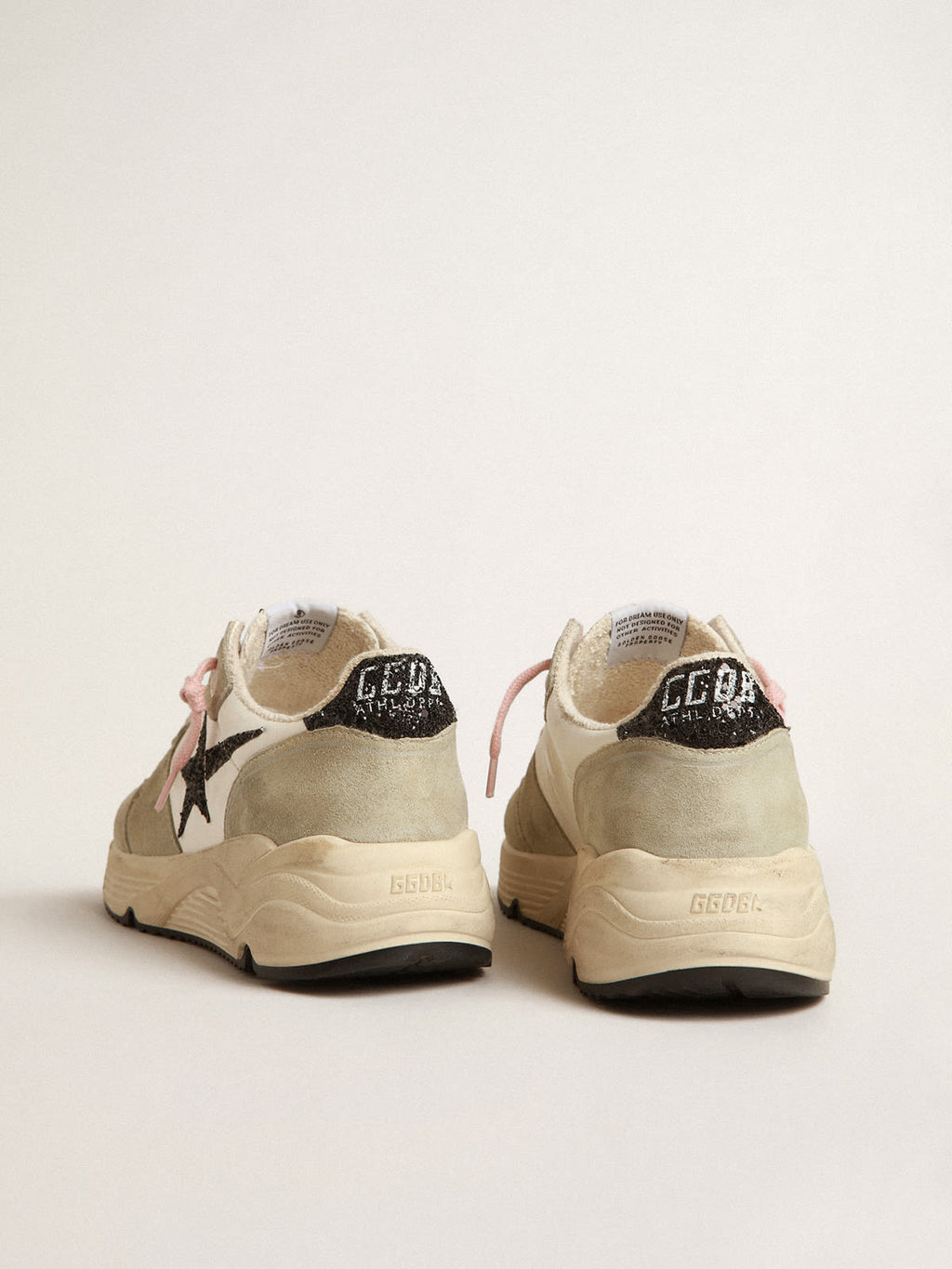 Running Sole con inserti in suede grigio e stella in glitter neri