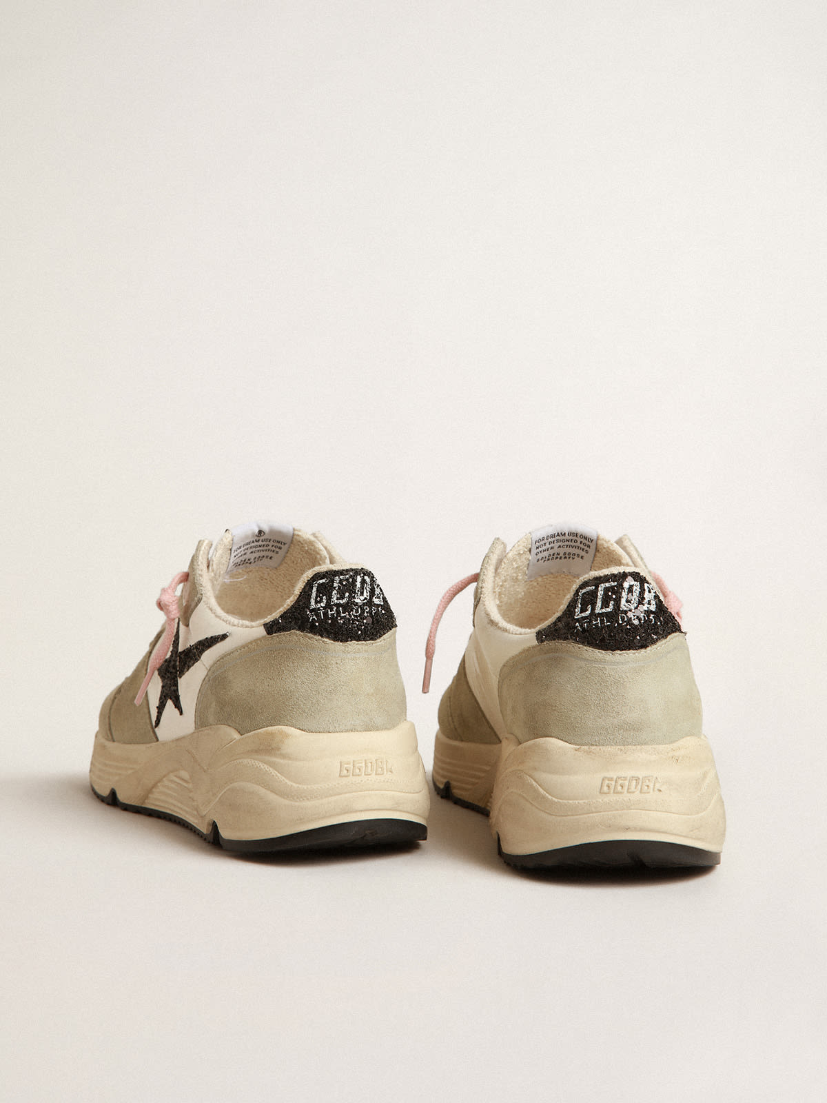 Running Sole con inserti in suede grigio e stella in glitter neri