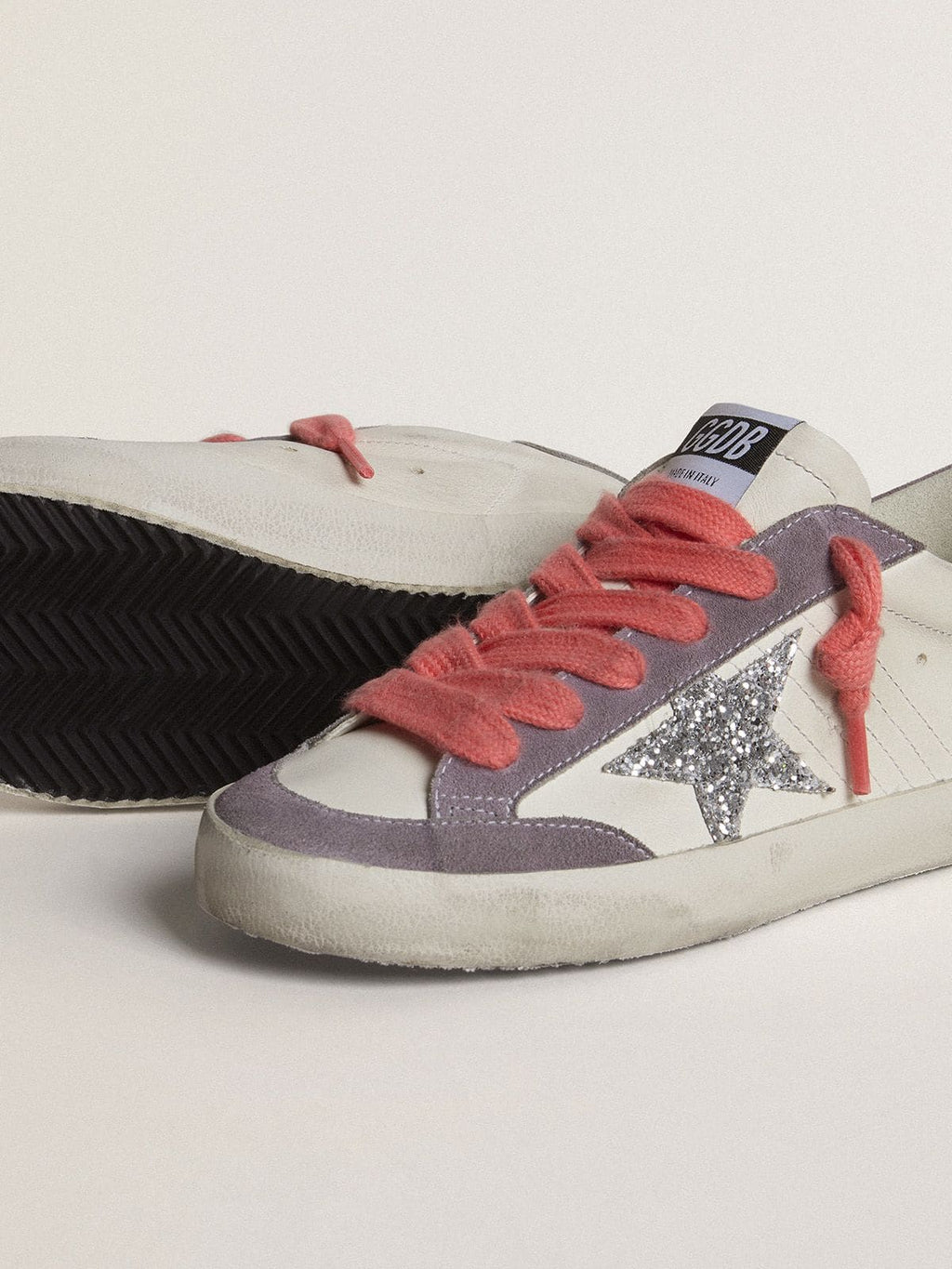 Women's Super-Star with silver glitter star and lilac suede heel tab