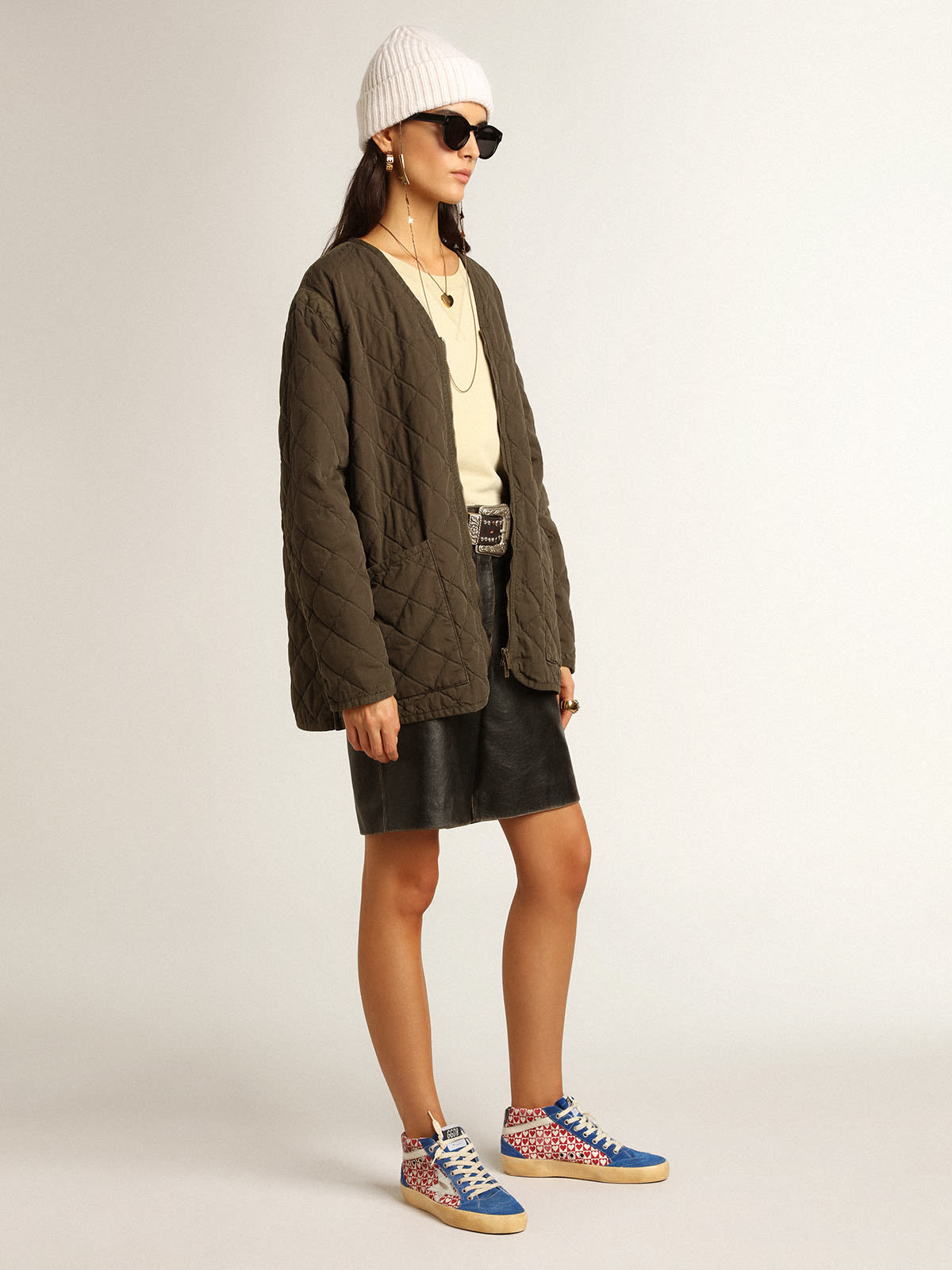 Mid Star Donna in canvas con stampa a cuori e stella argento