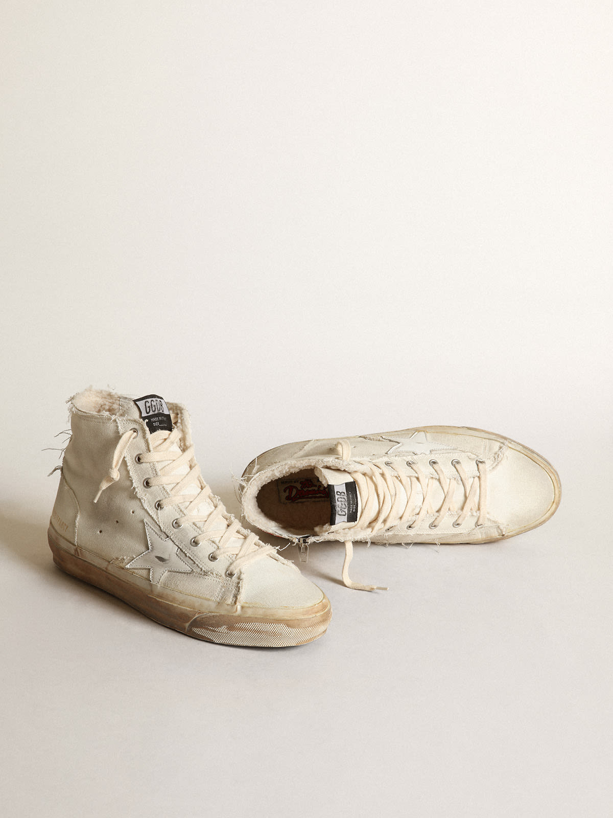 Sneaker Francy in canvas color avorio con stella in pelle bianca