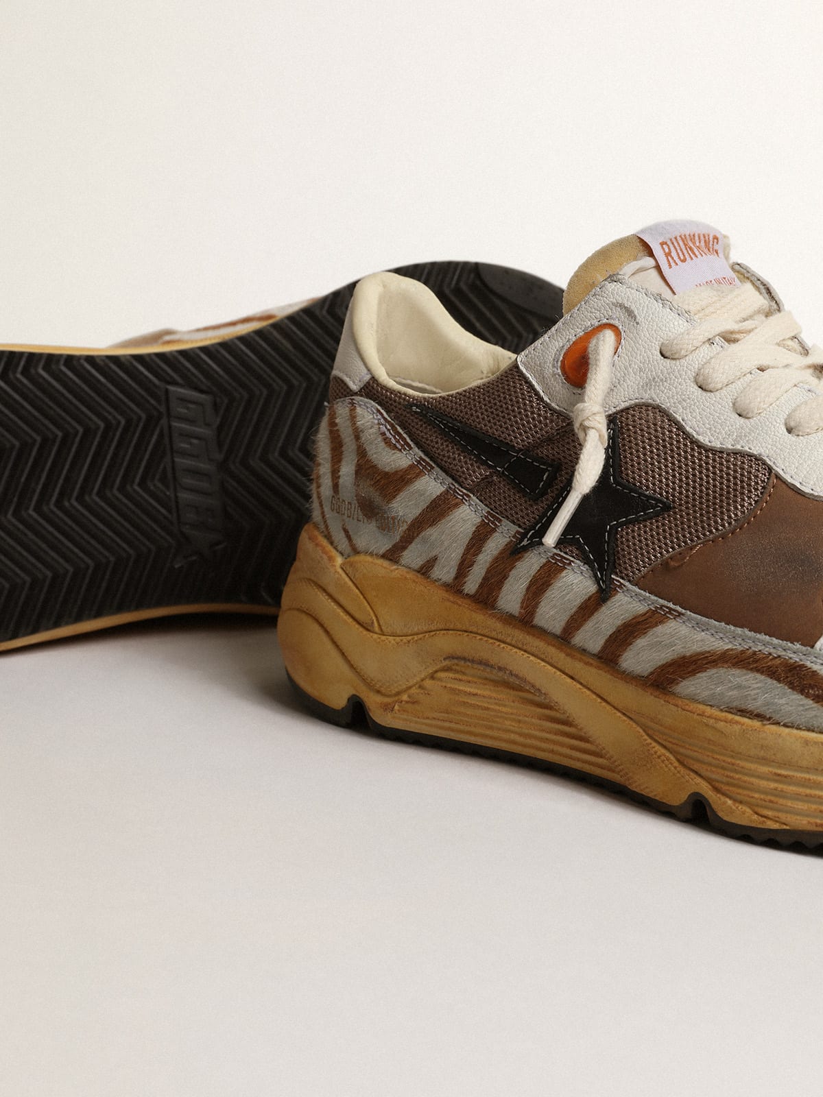 Running Sole LAB uomo in tessuto marrone e cavallino