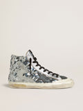 Women’s Francy in nylon with all-over silver sequins and black leather star