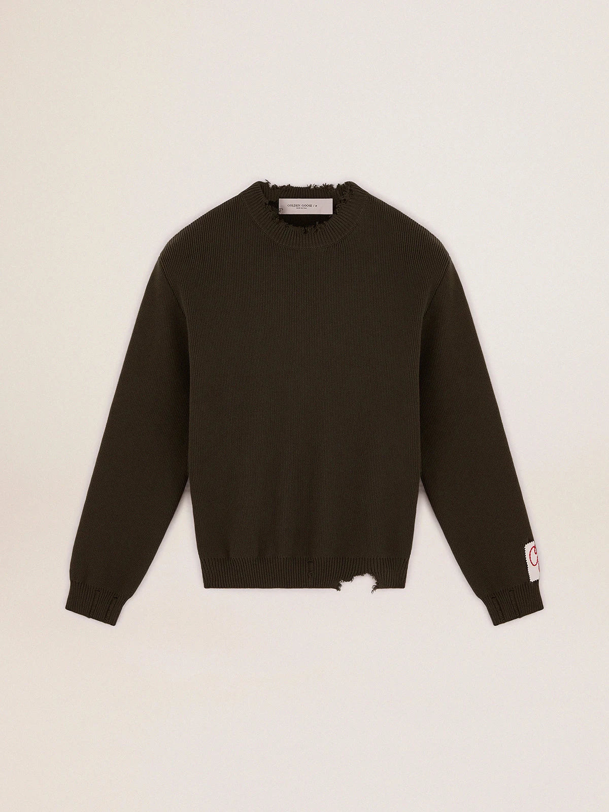 Maglione girocollo in cotone verde militare