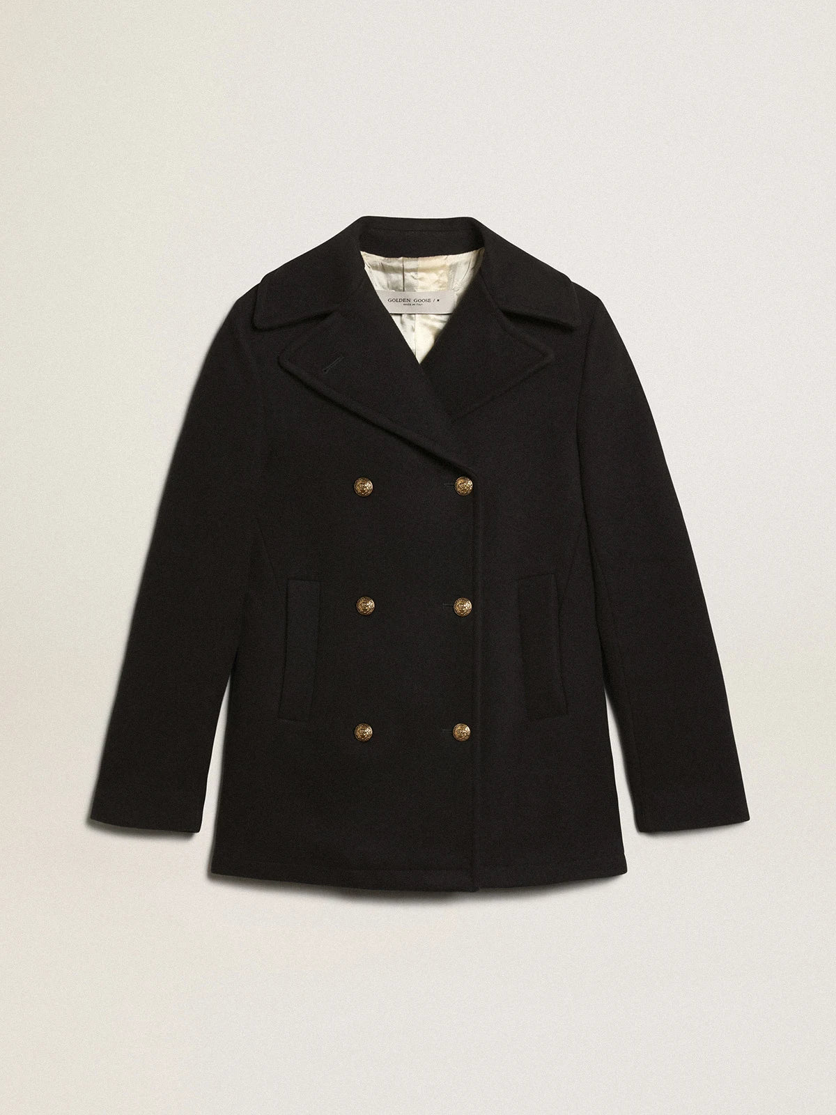 Peacoat da donna blu scuro con bottoni araldici dorati