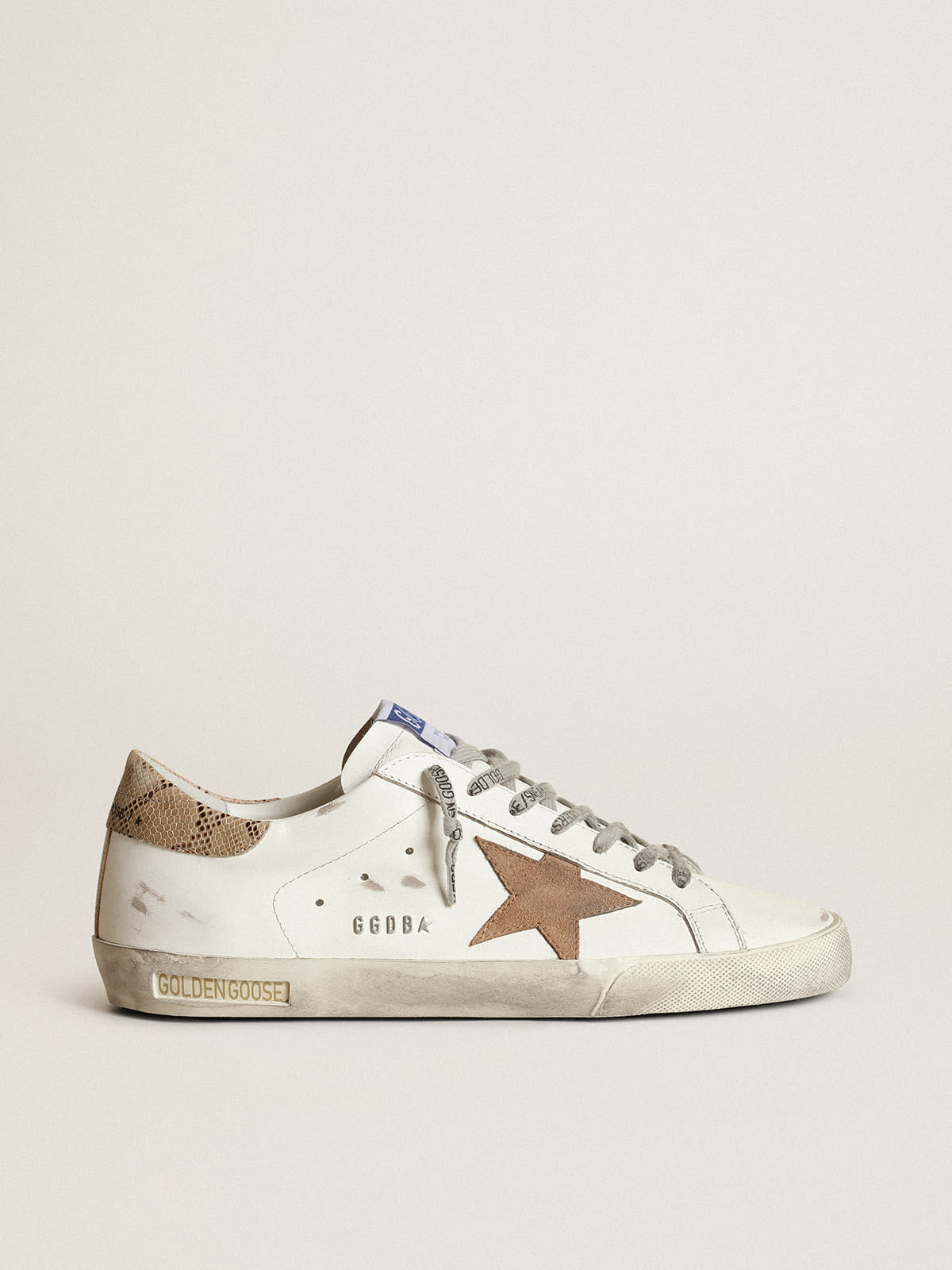 Super-Star con stella in suede tabacco e talloncino beige