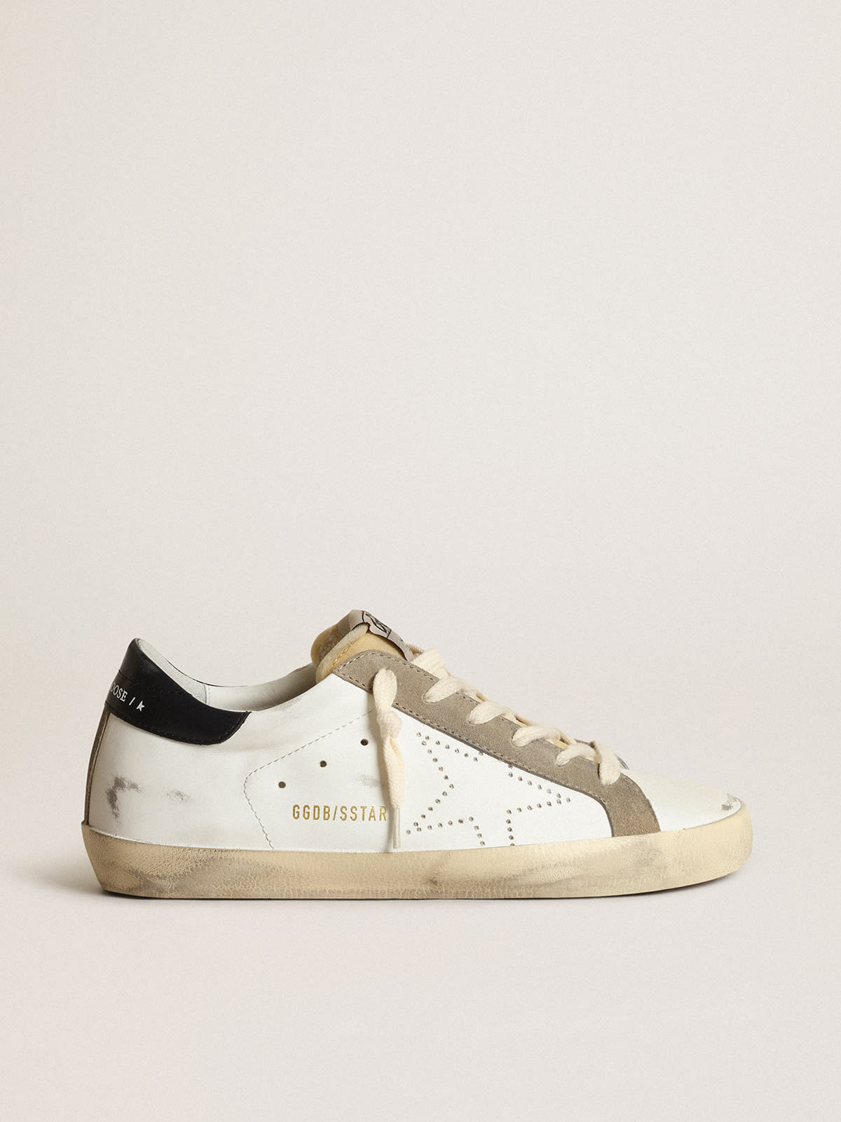 Sneaker Super-Star Donna con stella traforata e talloncino in pelle lucida color blu notte