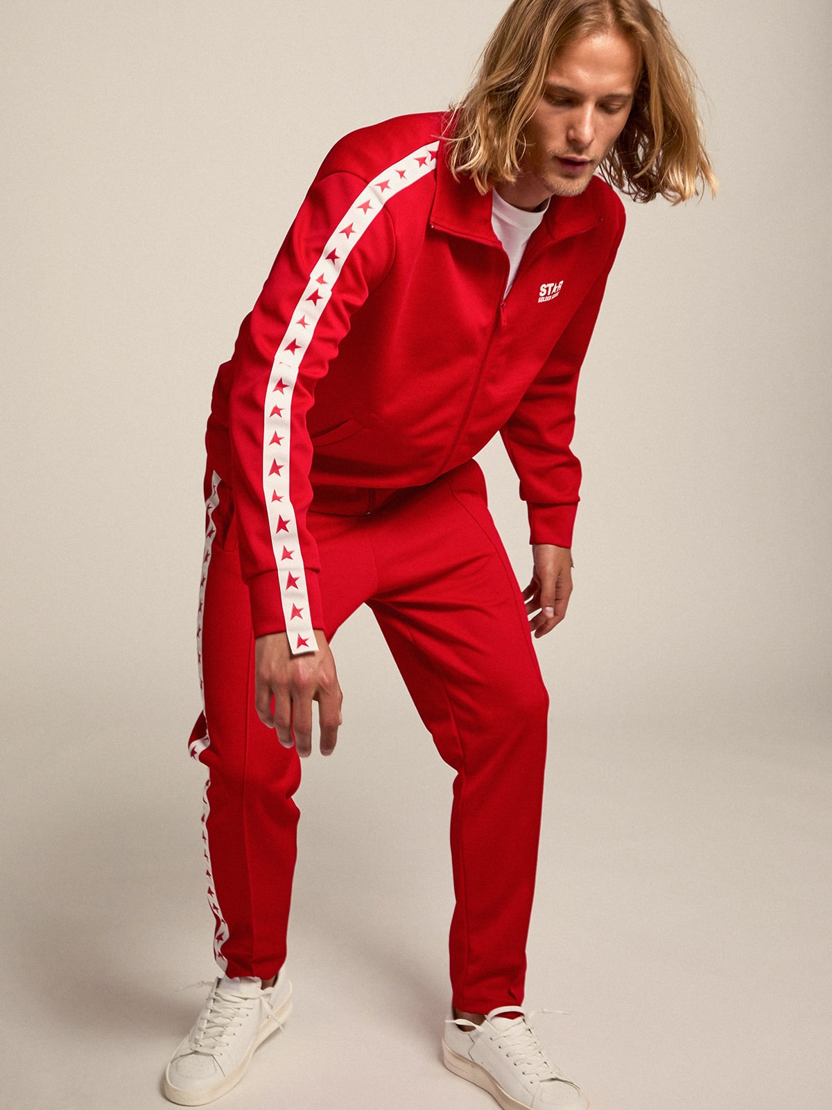 Pantalone jogging da uomo di colore rosso con stelle sui lati