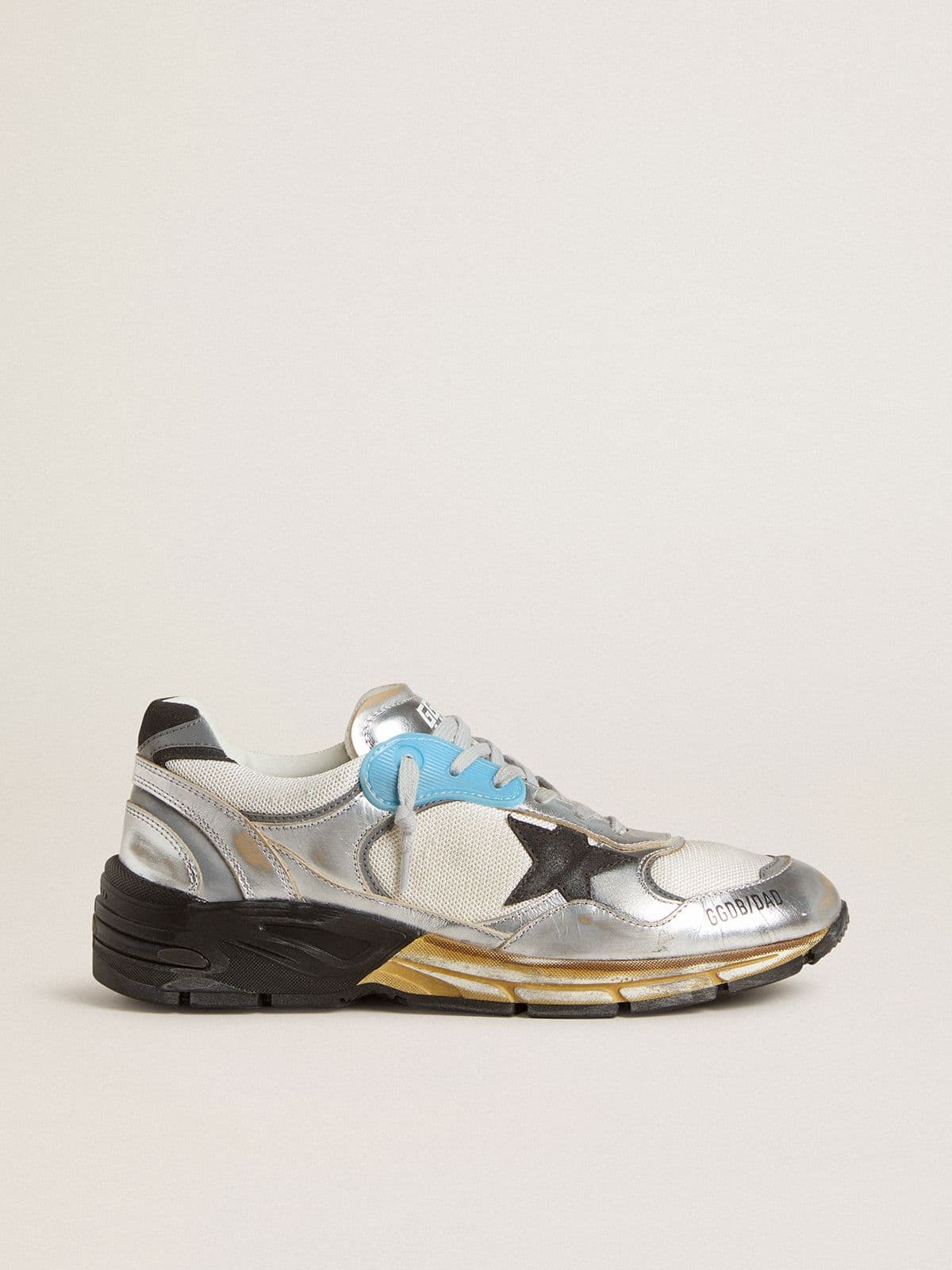 Men's Dad-Star in mesh and silver foiled leather with black leather star