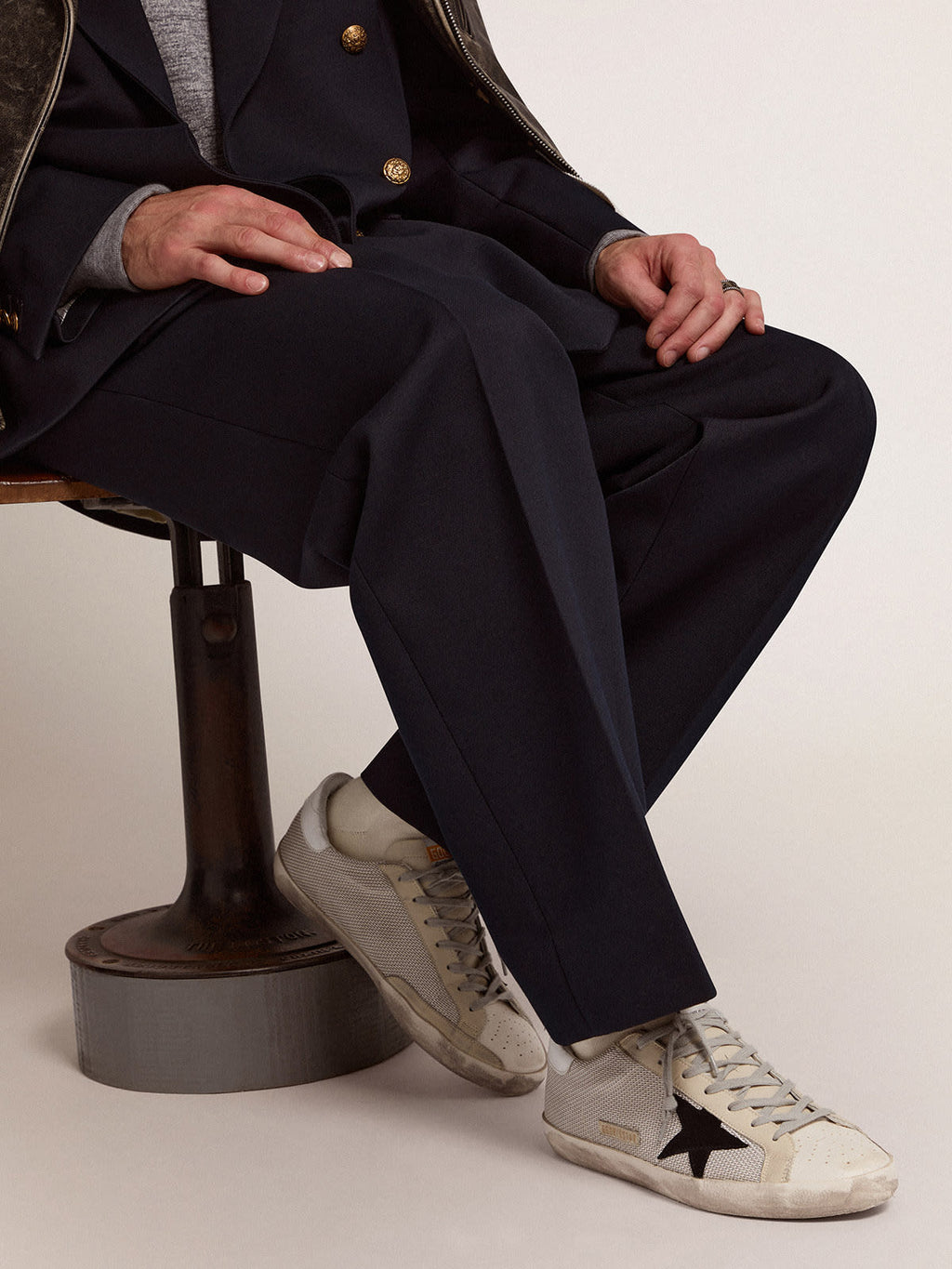 Sneakers Super-Star uomo in pelle con inserto in mesh
