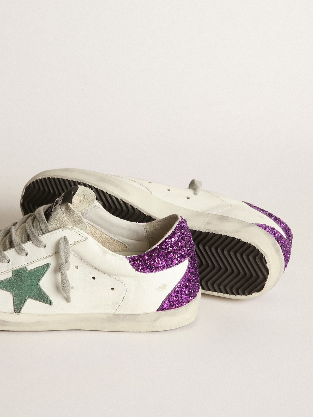 Sneakers Super-Star bianche con retro viola glitter